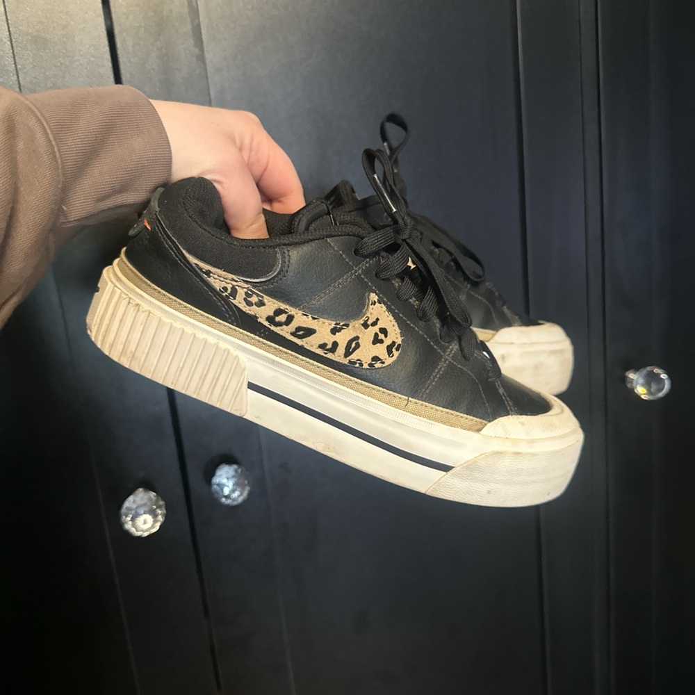 Nike Women’s Black Sneakers with Leopard Print Swoosh